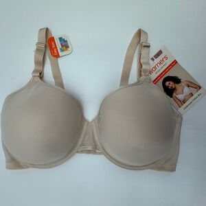 Warners Underwire T-Shirt Bra Simply Perfect Mesh Comfort Women Large Beige Chic